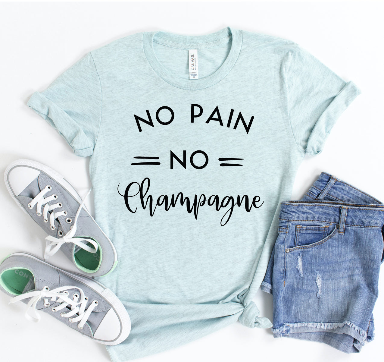 No Pain No Champagne T-shirt - dark humor t-shirt - front view | Stoney Tshirts