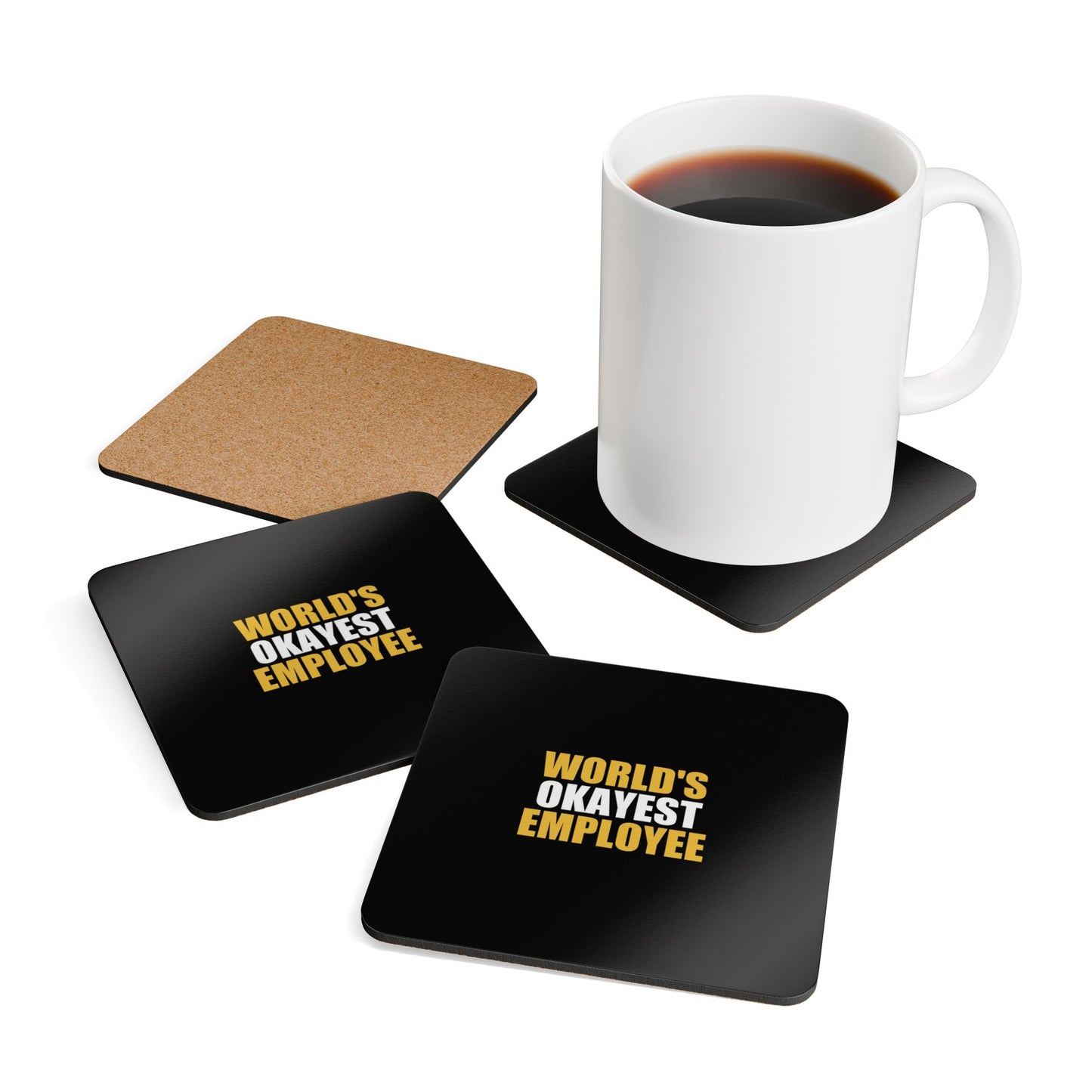 World's Okayest Employee Coaster Set - dark humor coaster set - alternate angle | Stoney Tshirts