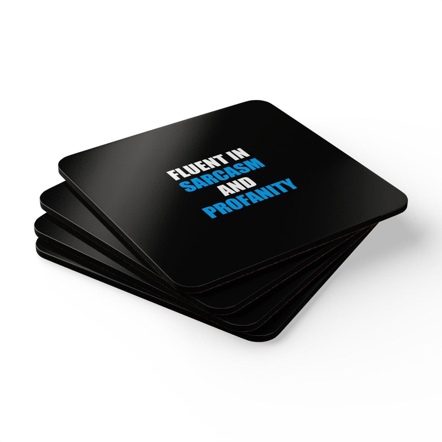 Fluent In Sarcasm Coaster Set - dark humor coaster set - lifestyle mockup | Stoney Tshirts