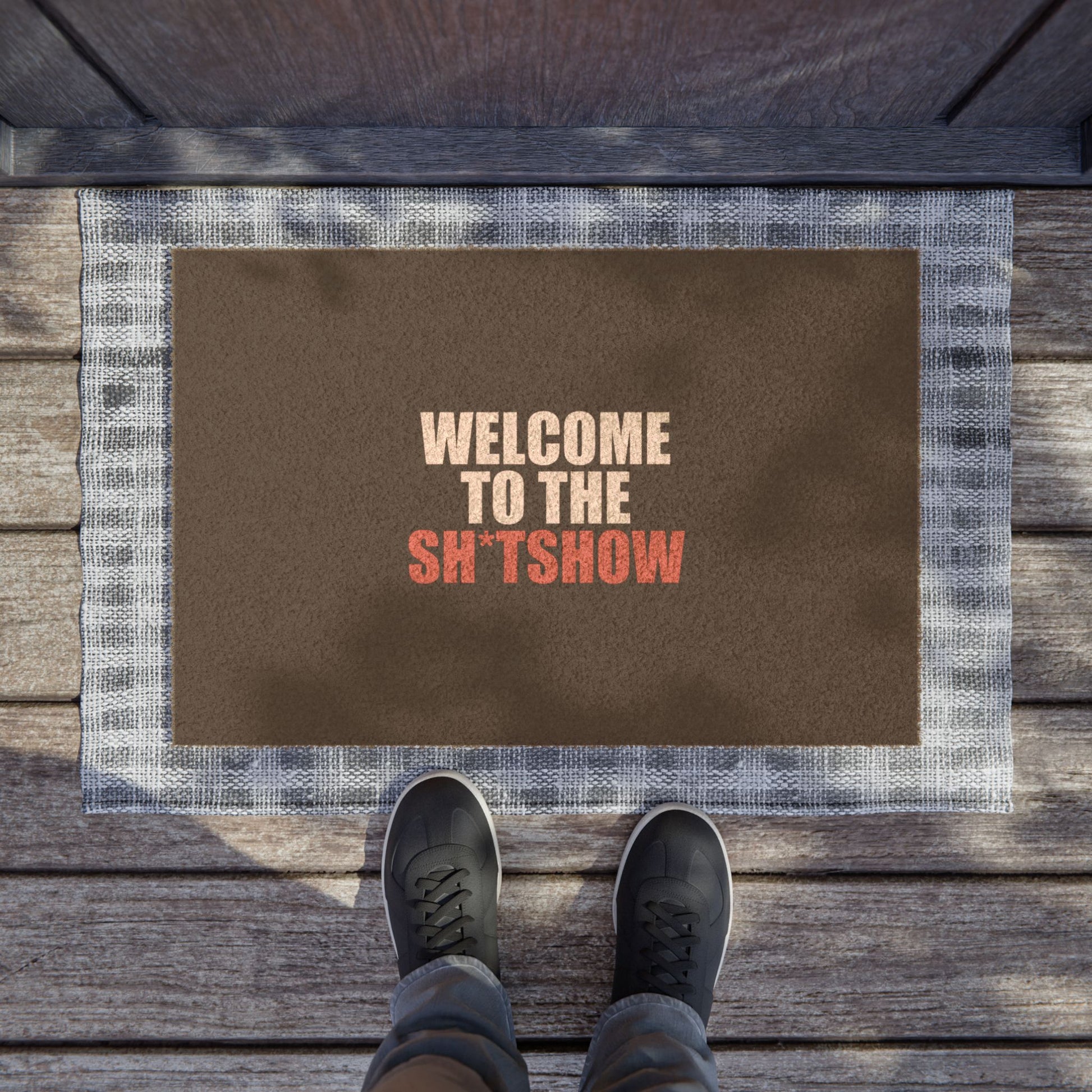 Welcome to the Sh*tshow Doormat - funny dark humor doormat - lifestyle mockup | Stoney Tshirts