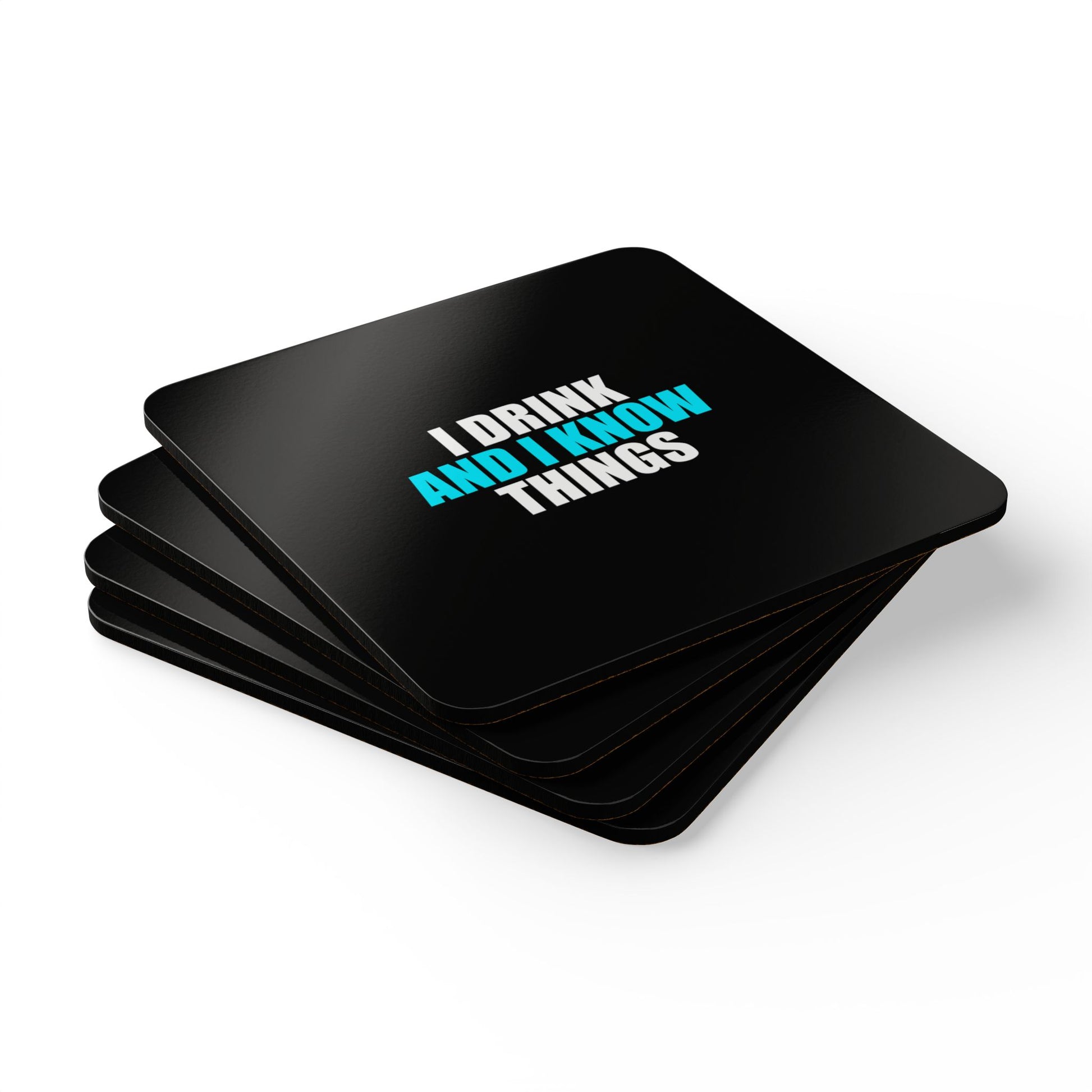 I Drink and I Know Things Coaster Set - dark humor coaster set - lifestyle mockup | Stoney Tshirts