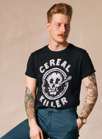 Cereal Killer Tee - dark humor t-shirt - lifestyle mockup | Stoney Tshirts