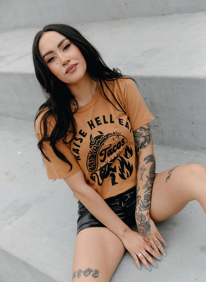Raise Hell Eat Tacos Tee - dark humor t-shirt - back view | Stoney Tshirts